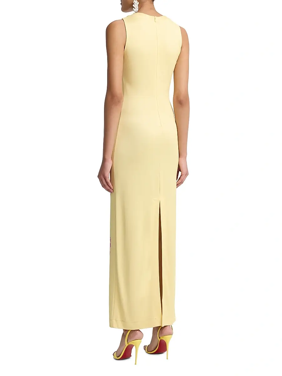 Oscar de la Renta Women's Porcelain Flower Jersey Gown - Pink Butter - Size 2 | Thumbnail 5 Oscar de la Renta Women's Porcelain Flower Jersey Gown - Pink Butter - Size 2 | Thumbnail 5