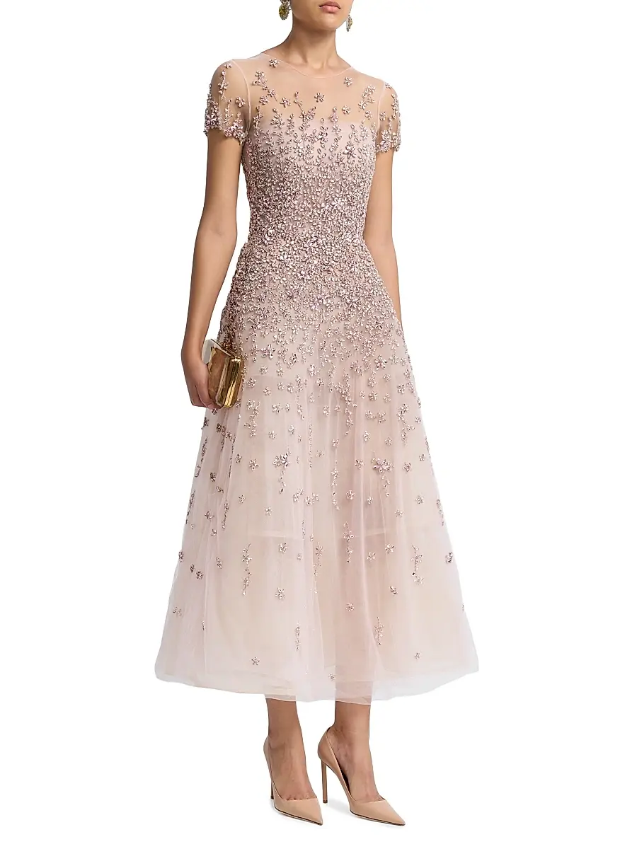Oscar de la Renta Women's Crystal Floral Tulle Cocktail Dress | Thumbnail 3