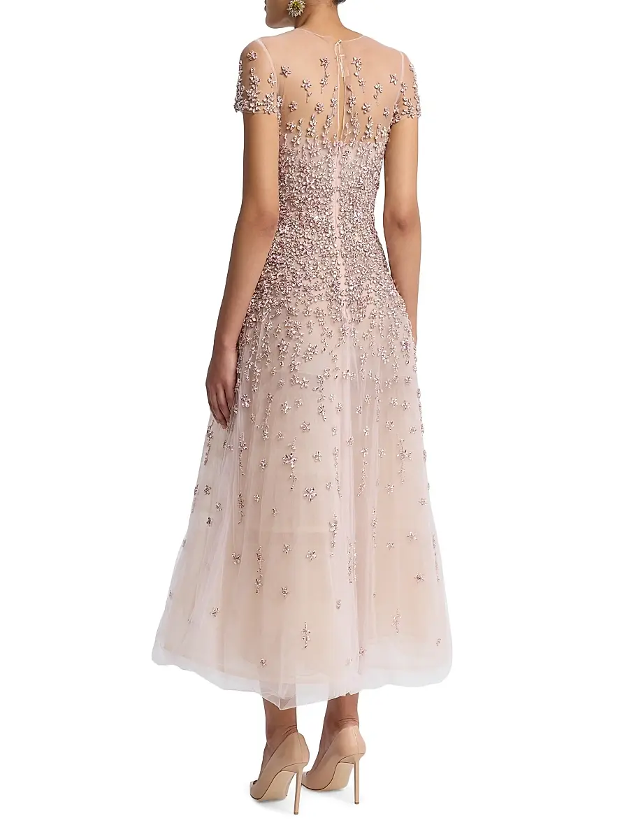 Oscar de la Renta Women's Crystal Floral Tulle Cocktail Dress | Thumbnail 5