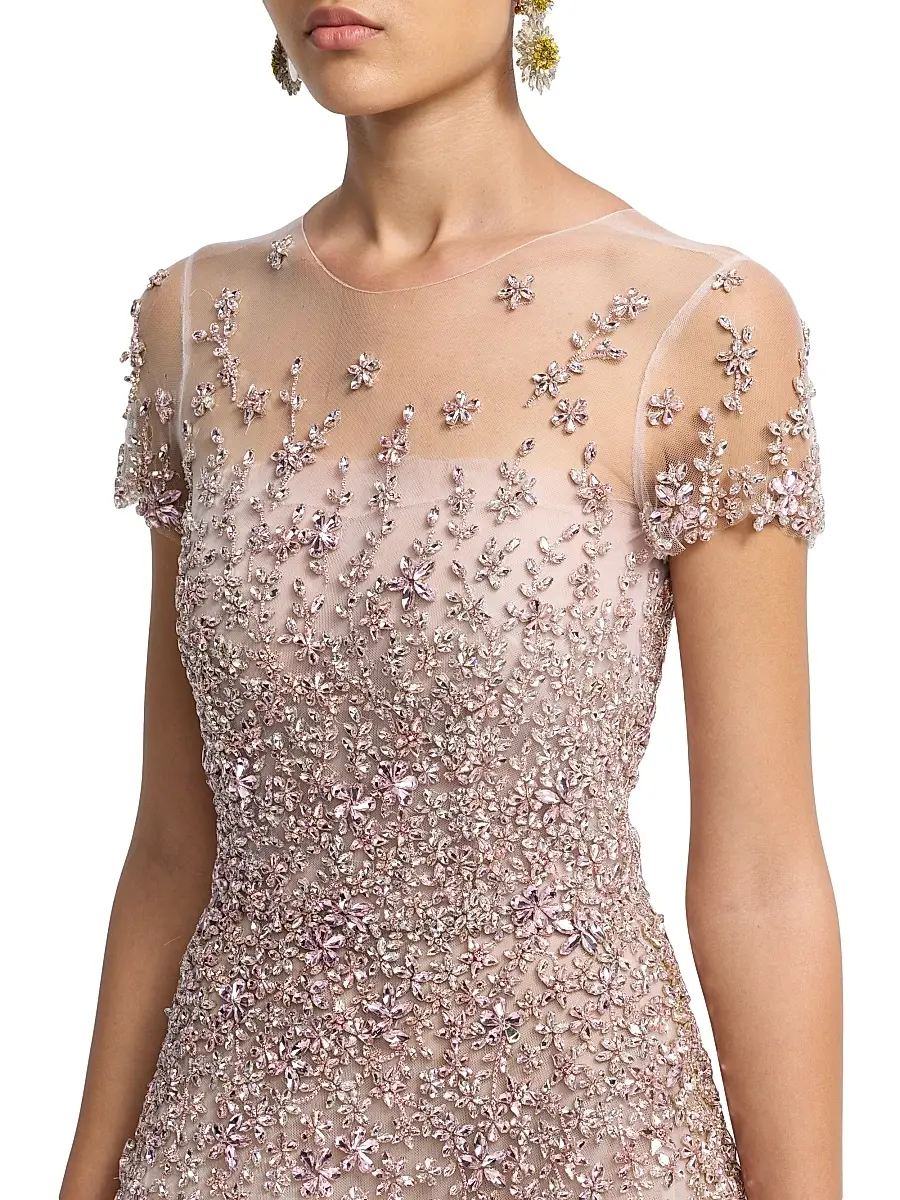 Oscar de la Renta Women's Crystal Floral Tulle Cocktail Dress | Thumbnail 6