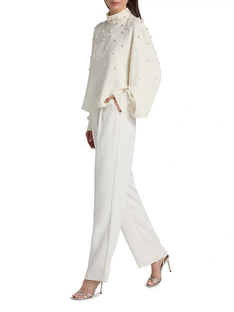 Oscar de la Renta Women's Imitation Pearl-Embellished Silk-Blend Georgette Blouse | Thumbnail 2 Oscar de la Renta Women's Imitation Pearl-Embellished Silk-Blend Georgette Blouse | Thumbnail 2