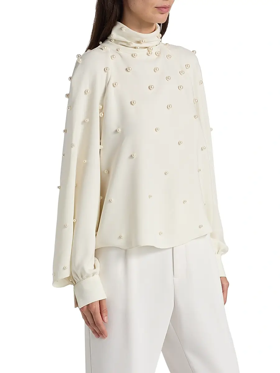Oscar de la Renta Women's Imitation Pearl-Embellished Silk-Blend Georgette Blouse | Thumbnail 4 Oscar de la Renta Women's Imitation Pearl-Embellished Silk-Blend Georgette Blouse | Thumbnail 4