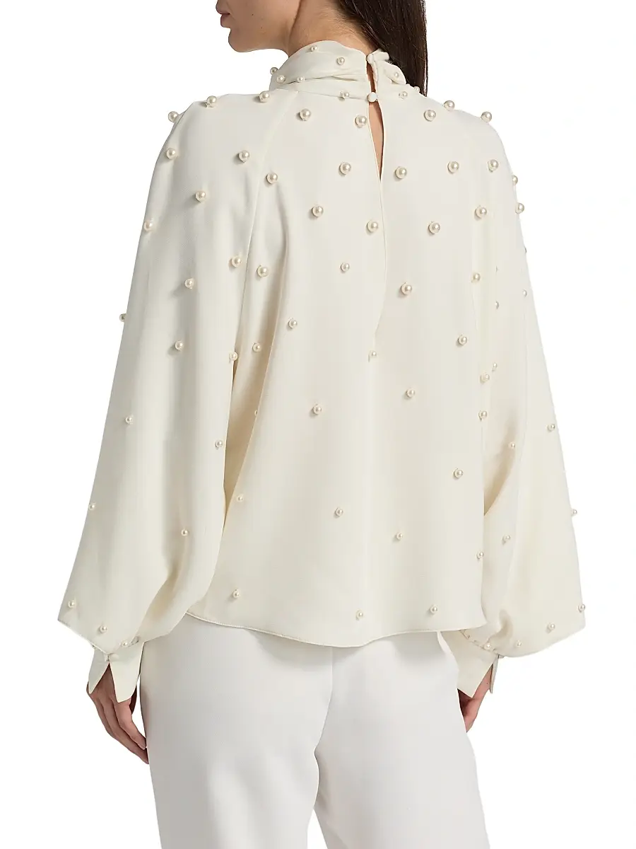 Oscar de la Renta Women's Imitation Pearl-Embellished Silk-Blend Georgette Blouse | Thumbnail 5 Oscar de la Renta Women's Imitation Pearl-Embellished Silk-Blend Georgette Blouse | Thumbnail 5