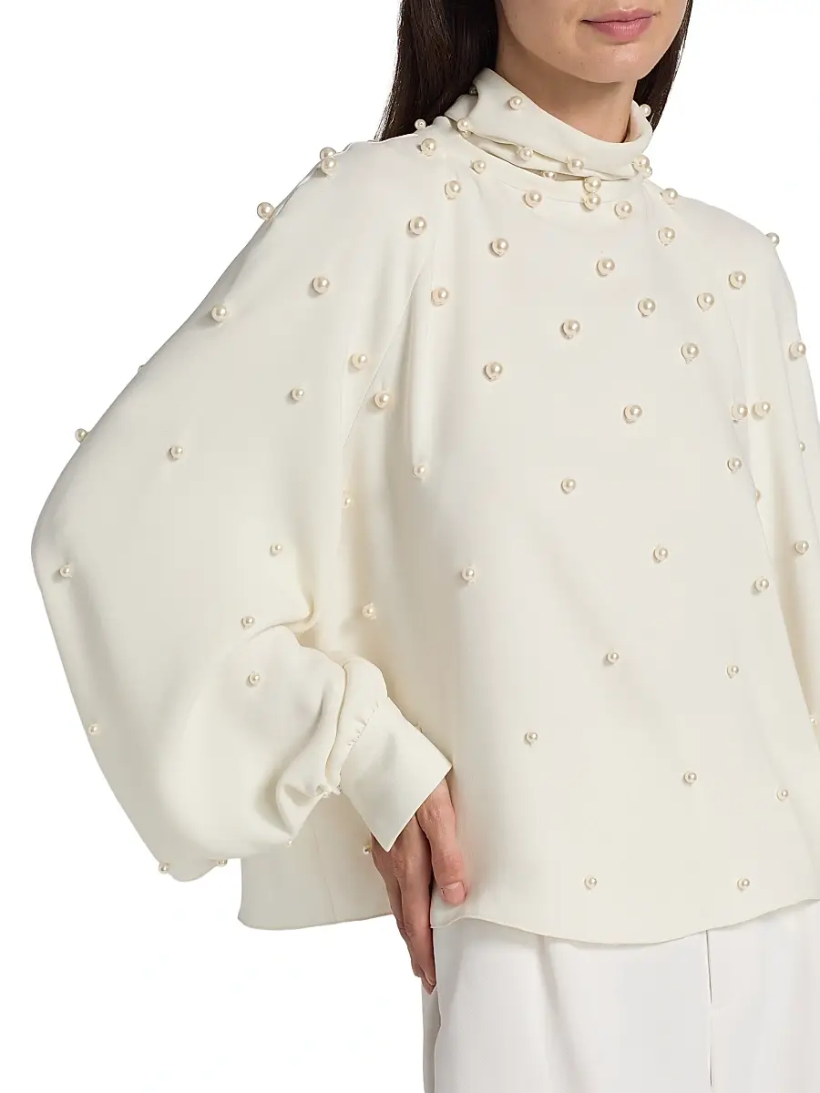 Oscar de la Renta Women's Imitation Pearl-Embellished Silk-Blend Georgette Blouse | Thumbnail 6 Oscar de la Renta Women's Imitation Pearl-Embellished Silk-Blend Georgette Blouse | Thumbnail 6