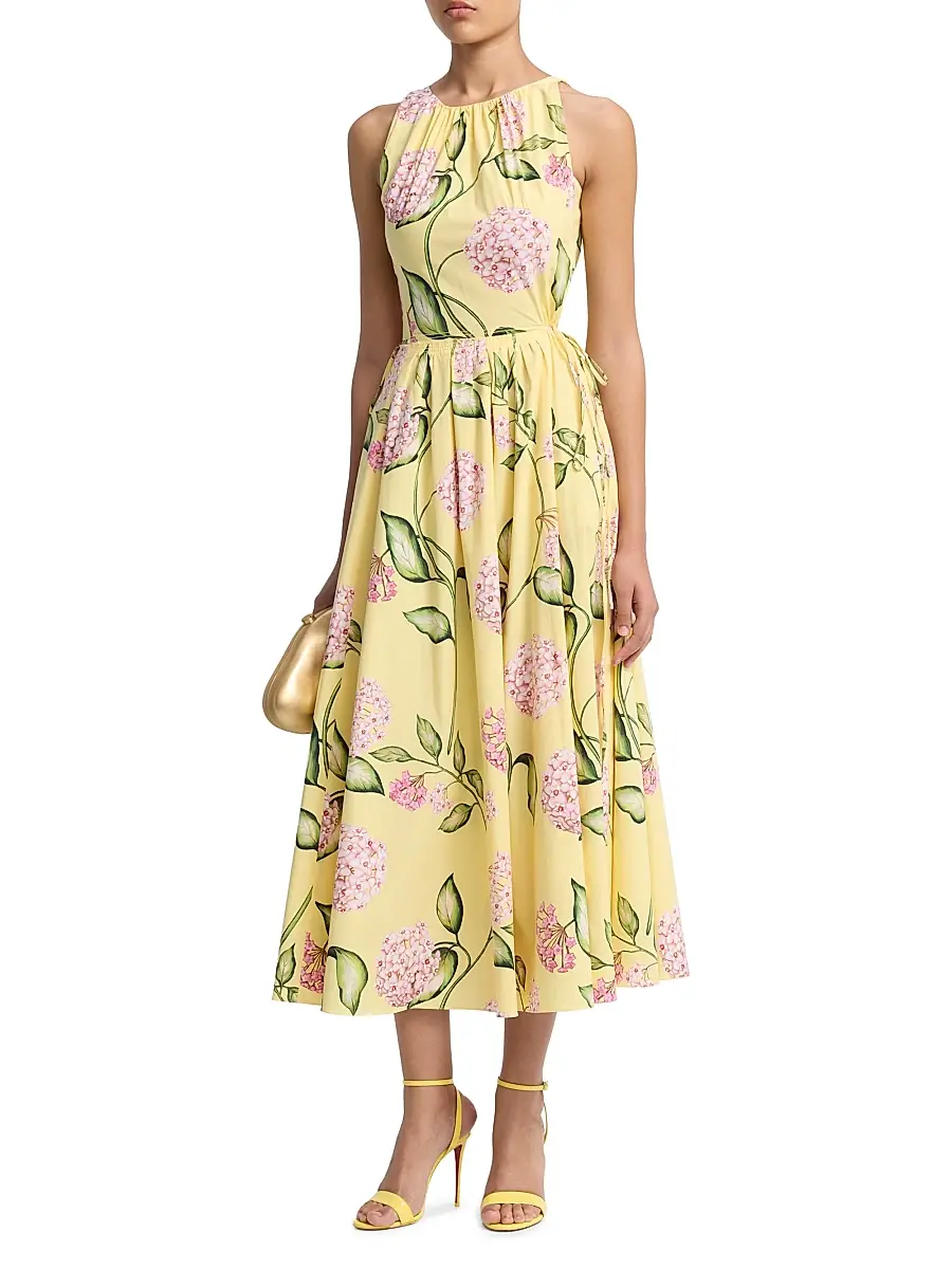 Oscar de la Renta Women's Poplin Day Midi-Dress - Pink Butter | Thumbnail 3