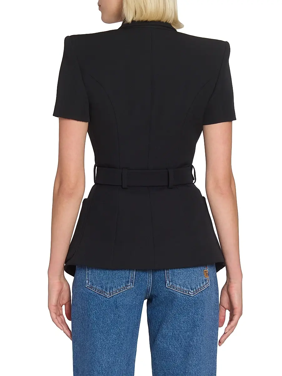 Balmain Women's Grain De Poudre Belted Virgin Wool Jacket - Noir | Thumbnail 5 Balmain Women's Grain De Poudre Belted Virgin Wool Jacket - Noir | Thumbnail 5