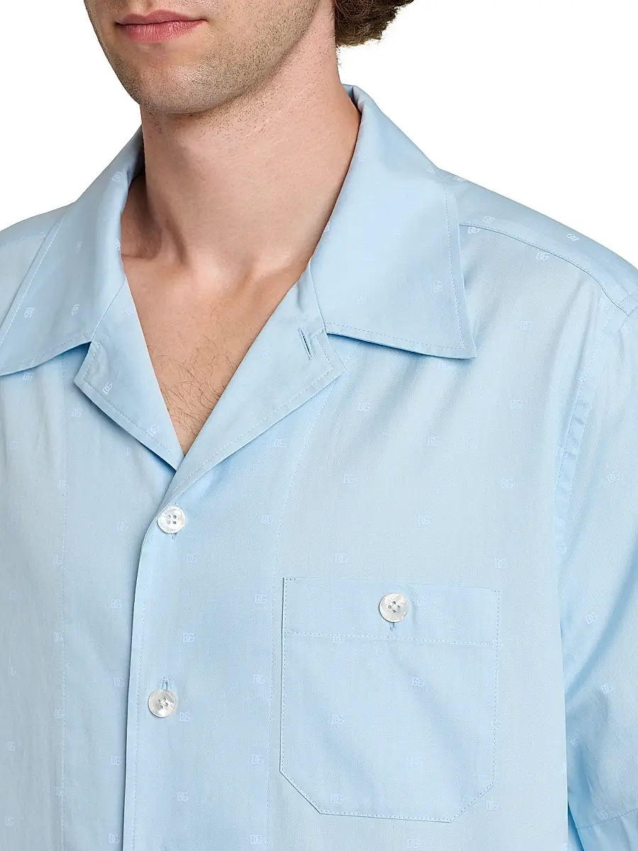 Dolce & Gabbana Men's Micro-Logo Cotton Poplin Short-Sleeve Shirt | Thumbnail 6 Dolce & Gabbana Men's Micro-Logo Cotton Poplin Short-Sleeve Shirt | Thumbnail 6