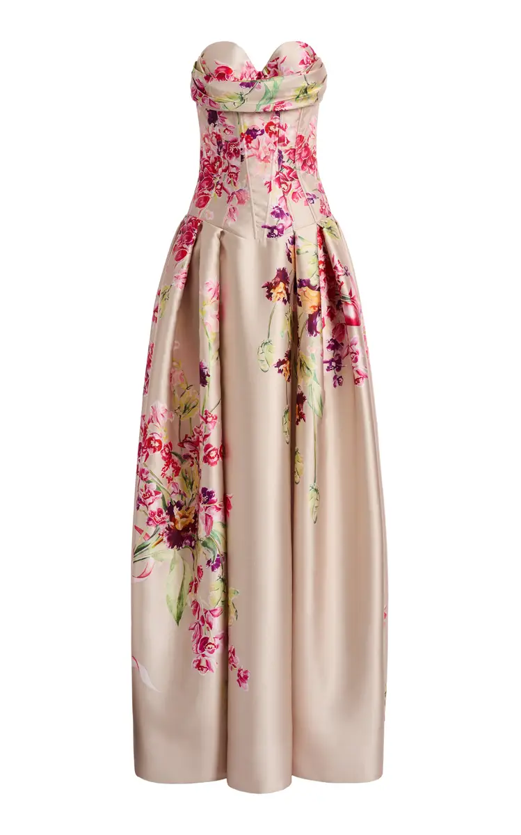Zuhair Murad Mikado Bouquet Silk-Blend Maxi Dress