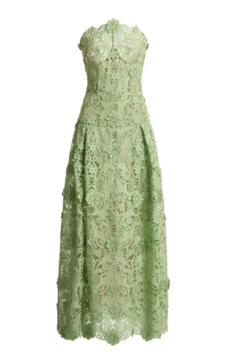 Zuhair Murad Corseted Silk-Blend Macrame Midi Dress | Thumbnail 3 Zuhair Murad Corseted Silk-Blend Macrame Midi Dress | Thumbnail 3