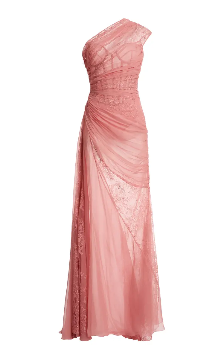 Lace-Inset Silk Chiffon Maxi Dress