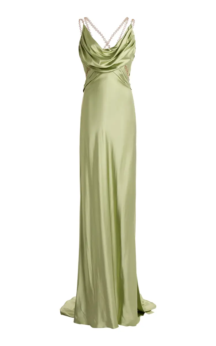 Zuhair Murad Satin Chain-Detail Silk-Blend Mermaid Long Dress