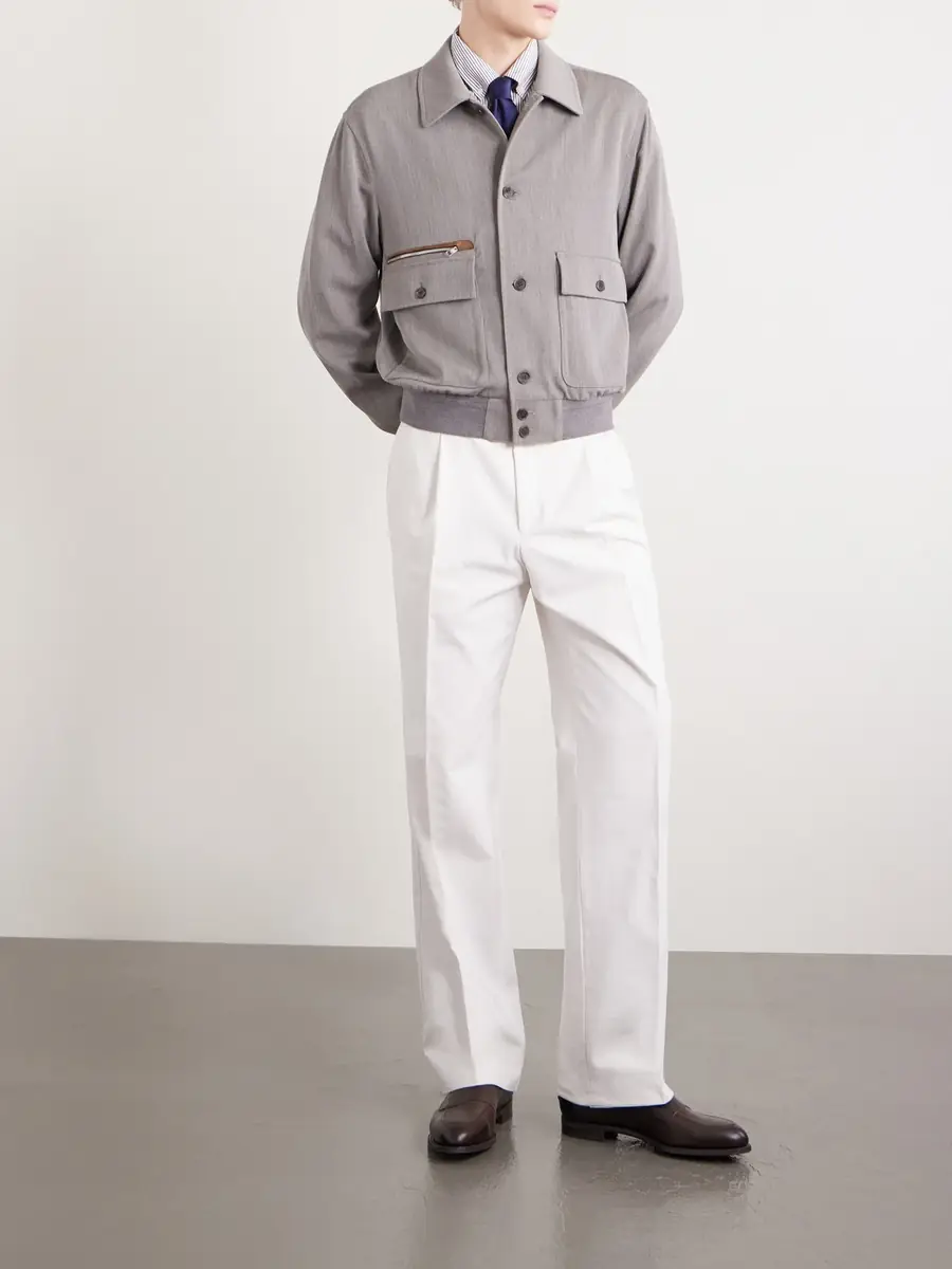 dunhill Suede-Trimmed Wool Bomber Jacket - Men | Thumbnail 2 dunhill Suede-Trimmed Wool Bomber Jacket - Men | Thumbnail 2