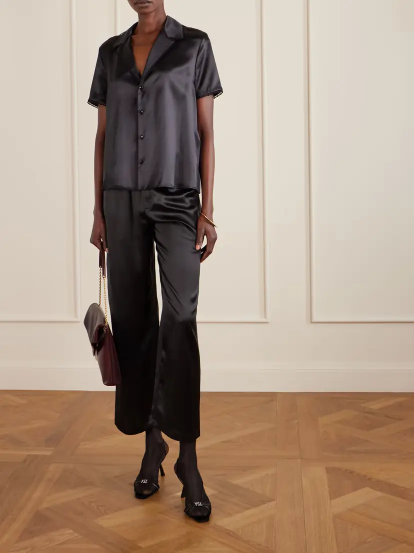 Saint Laurent Lace-trimmed Silk-satin Shirt | Thumbnail 2 Saint Laurent Lace-trimmed Silk-satin Shirt | Thumbnail 2