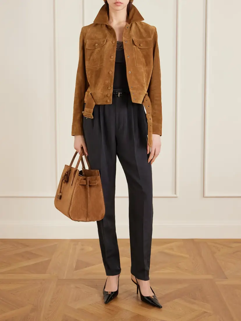 Saint Laurent Cropped Belted Suede Jacket | Thumbnail 2 Saint Laurent Cropped Belted Suede Jacket | Thumbnail 2