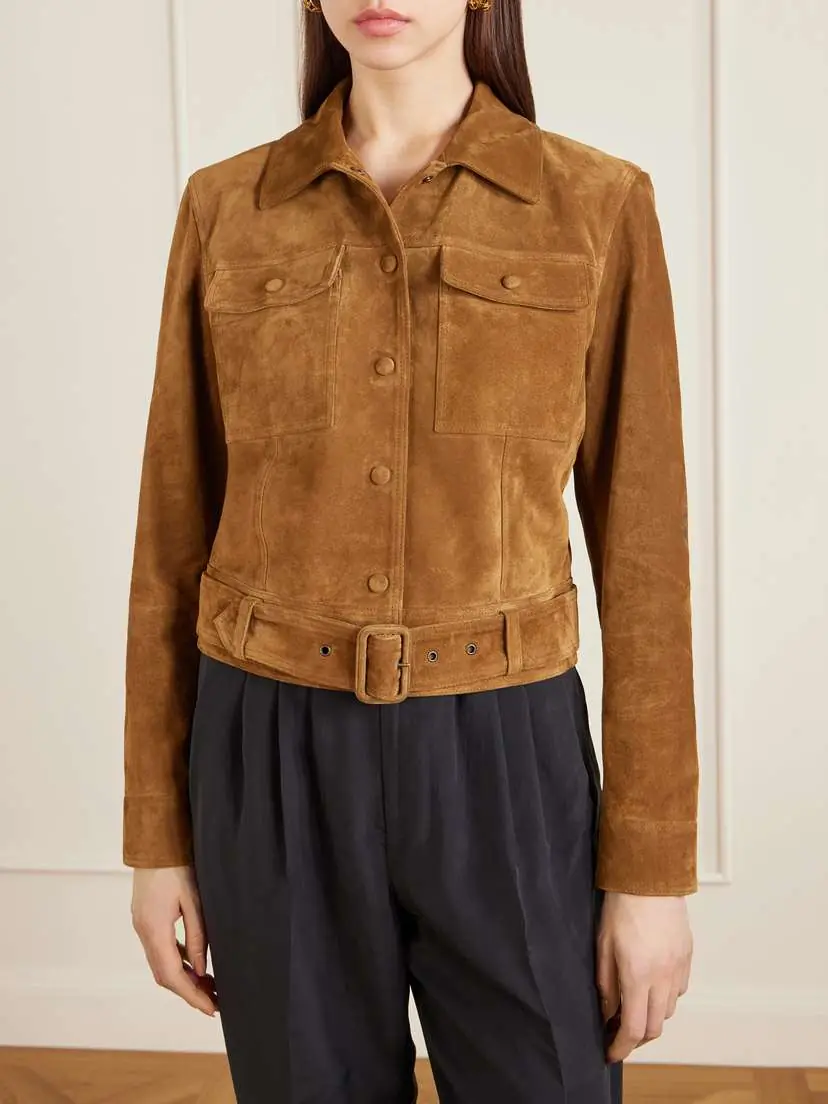Saint Laurent Cropped Belted Suede Jacket | Thumbnail 3 Saint Laurent Cropped Belted Suede Jacket | Thumbnail 3