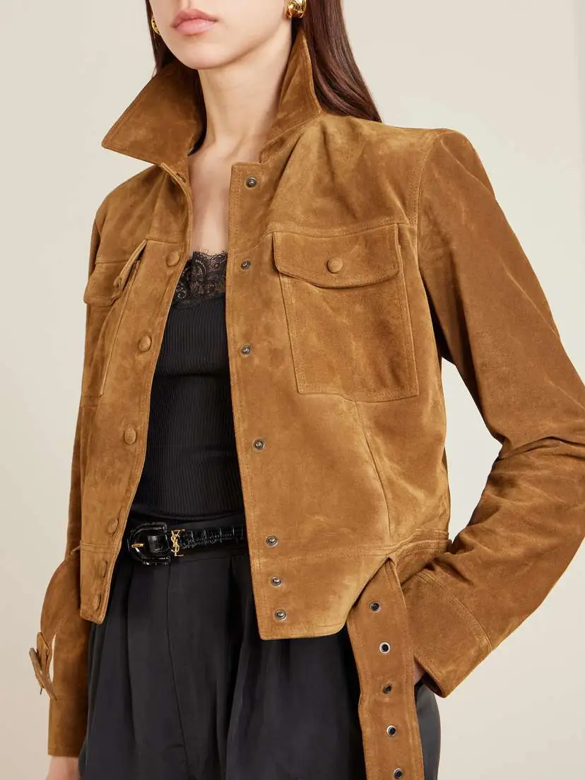 Saint Laurent Cropped Belted Suede Jacket | Thumbnail 5 Saint Laurent Cropped Belted Suede Jacket | Thumbnail 5