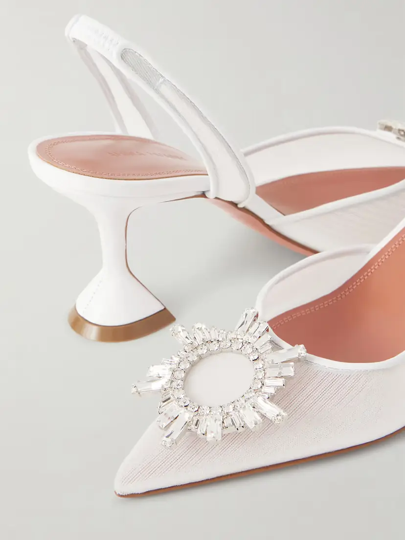 Amina Muaddi Begum Crystal-embellished Leather-trimmed Mesh Slingback Pumps | Thumbnail 5 Amina Muaddi Begum Crystal-embellished Leather-trimmed Mesh Slingback Pumps | Thumbnail 5