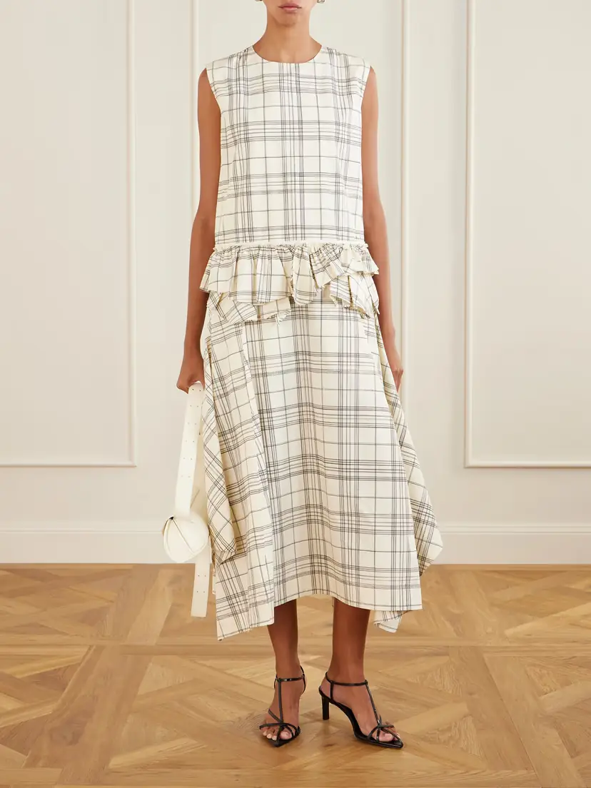 Jil Sander Ruffled Checked Cotton-poplin Midi Dress | Thumbnail 2