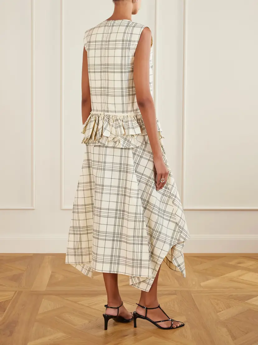 Jil Sander Ruffled Checked Cotton-poplin Midi Dress | Thumbnail 3