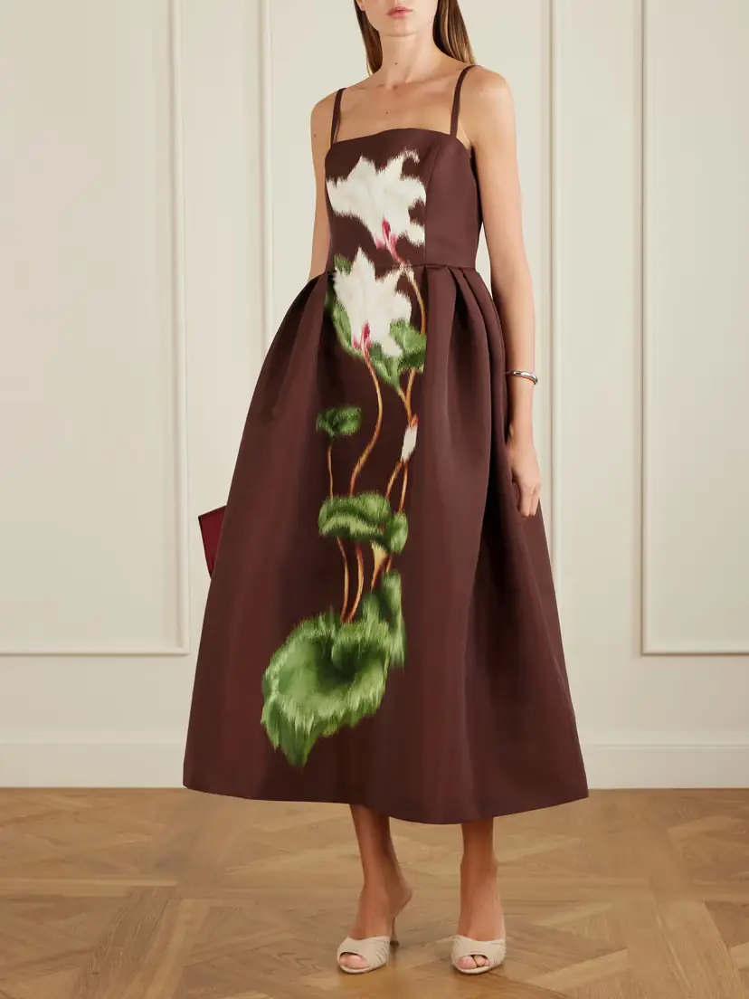 Oscar de la Renta Pleated Floral-print Faille Midi Dress | Thumbnail 2 Oscar de la Renta Pleated Floral-print Faille Midi Dress | Thumbnail 2