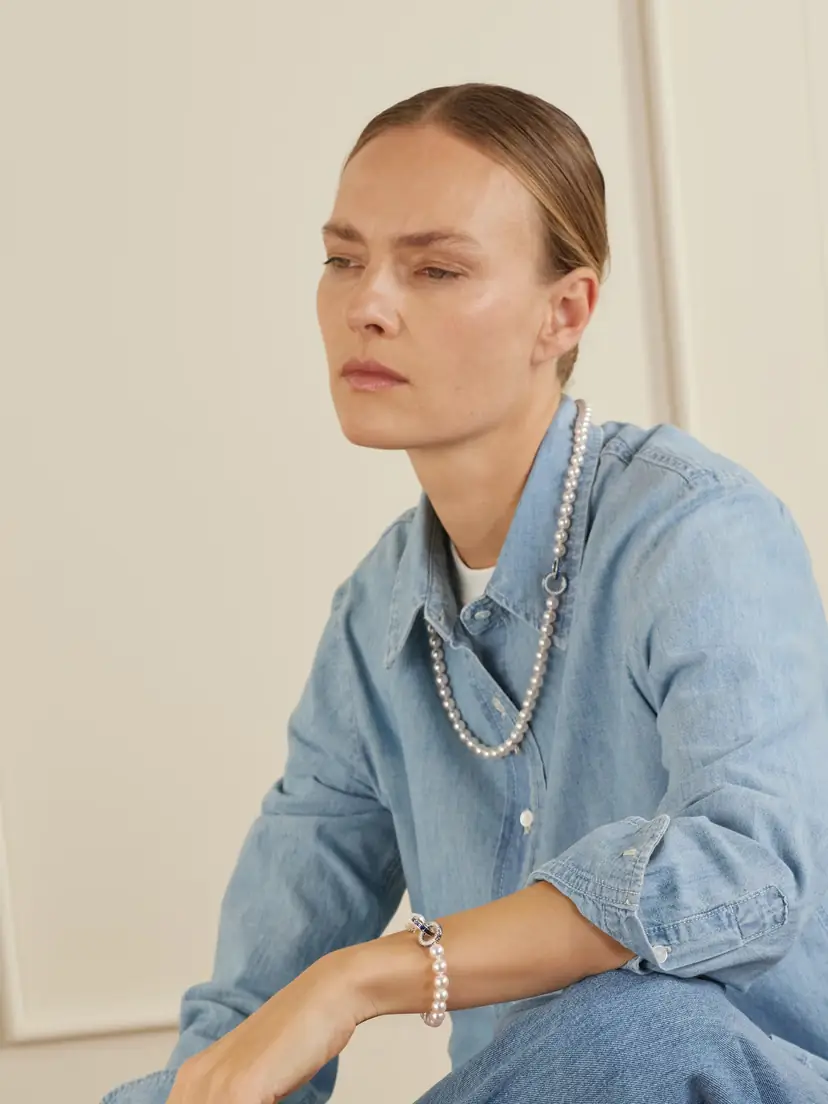 Mikimoto 18-karat White Gold Sapphire, Diamond And Pearl Bracelet | Thumbnail 2 Mikimoto 18-karat White Gold Sapphire, Diamond And Pearl Bracelet | Thumbnail 2