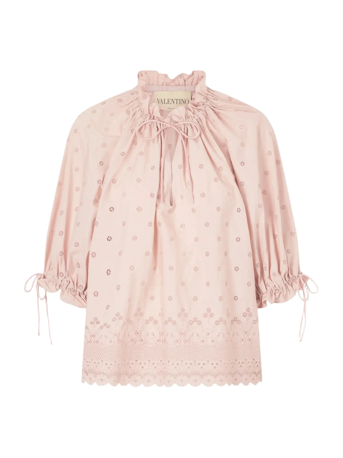 Tie-detailed Gathered Broderie Anglaise Cotton Blouse Tie-detailed Gathered Broderie Anglaise Cotton Blouse