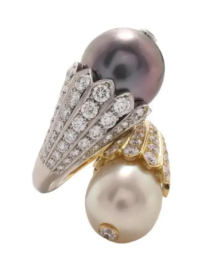 Diamond Pearl Flower Bud Crossover Ring Diamond Pearl Flower Bud Crossover Ring