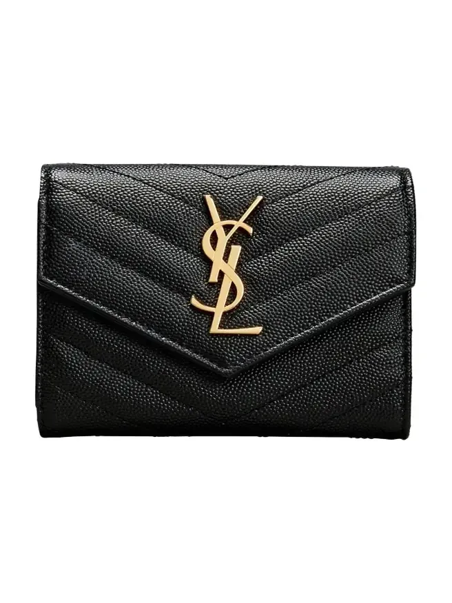 Cassandre YSL Monogram Trifold Wallet in Grained Leather Cassandre YSL Monogram Trifold Wallet in Grained Leather
