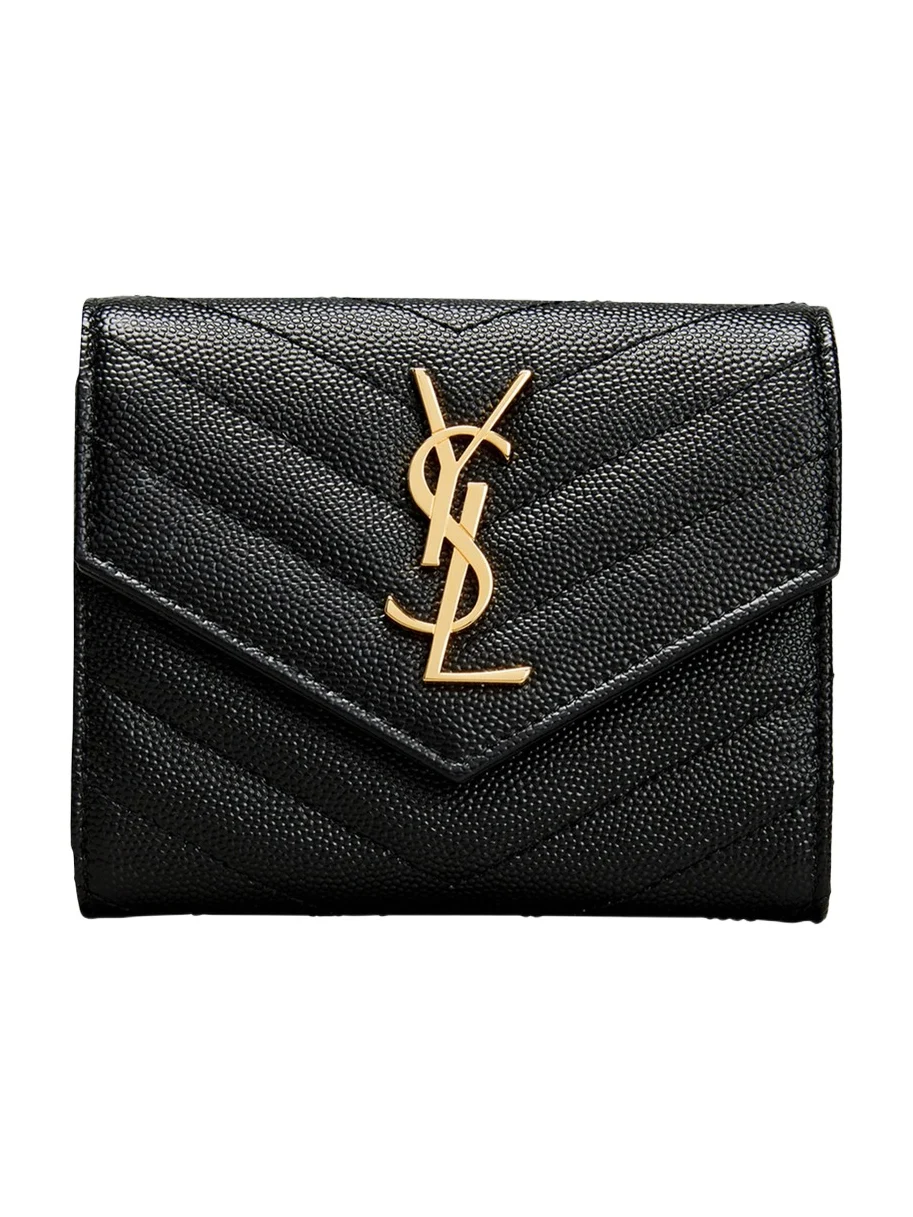 Saint Laurent Cassandre YSL Monogram Trifold Wallet in Grained Leather