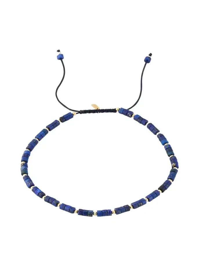 Jan Leslie Men's 18K Gold Lapis Beaded Bracelet