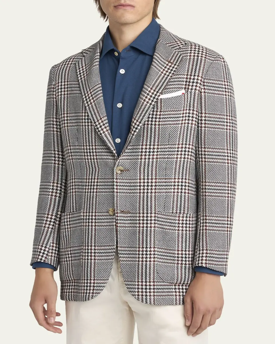 Kiton Men's Prince of Wales Cashmere and Linen Sport Coat | Thumbnail 4