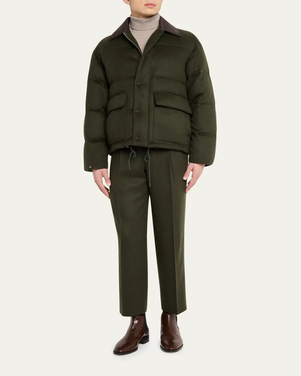 AURALEE Men's Quilted Wool Leather-Collar Jacket | Thumbnail 2