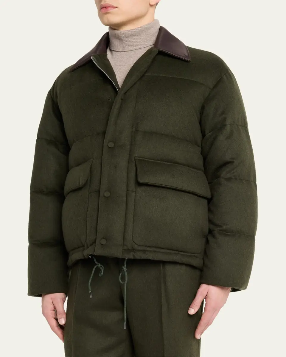AURALEE Men's Quilted Wool Leather-Collar Jacket | Thumbnail 4