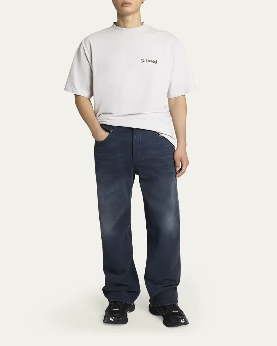 Balenciaga Men's Raw-Edge Denim Straight Leg Jeans | Thumbnail 2 Balenciaga Men's Raw-Edge Denim Straight Leg Jeans | Thumbnail 2