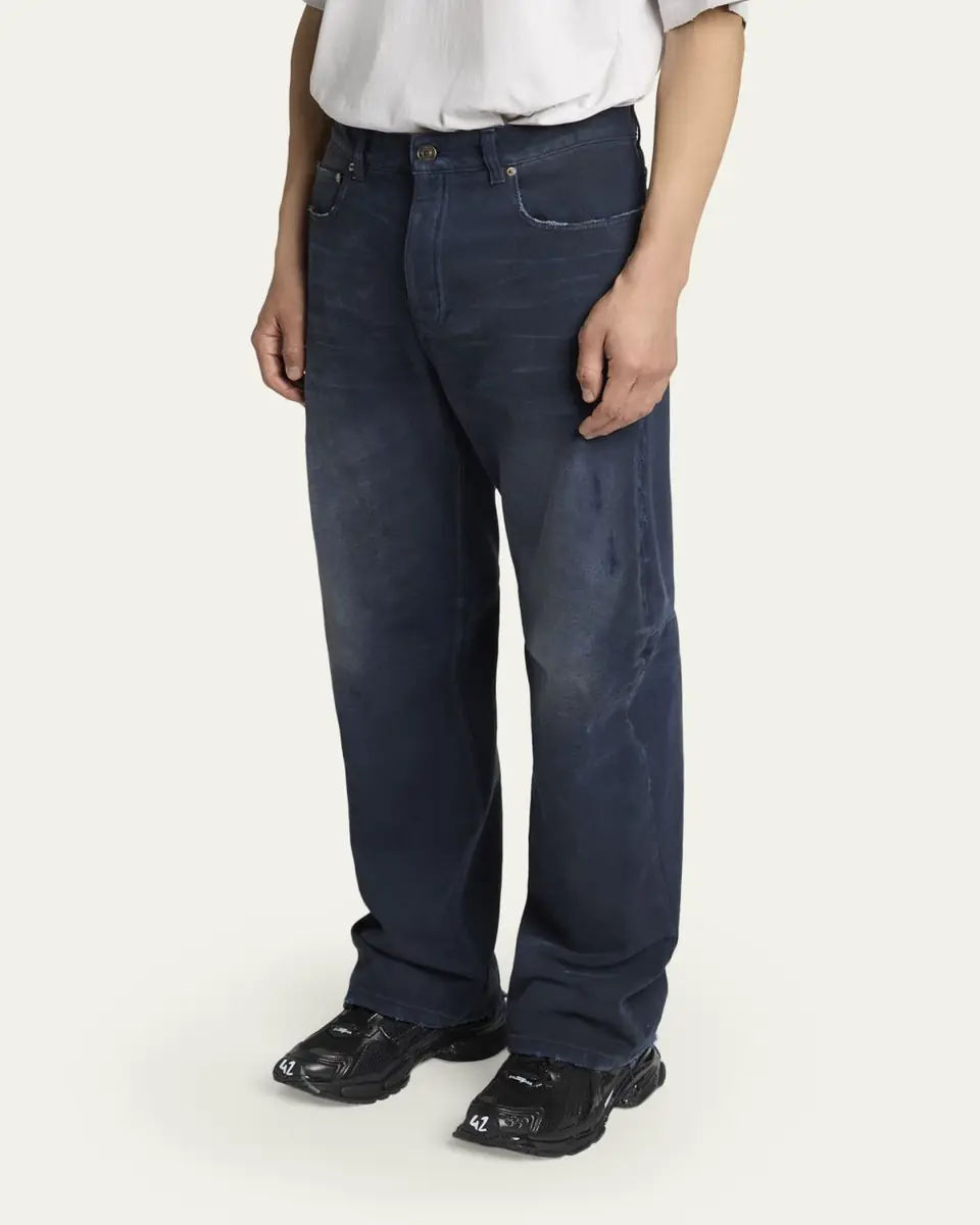 Balenciaga Men's Raw-Edge Denim Straight Leg Jeans | Thumbnail 4 Balenciaga Men's Raw-Edge Denim Straight Leg Jeans | Thumbnail 4