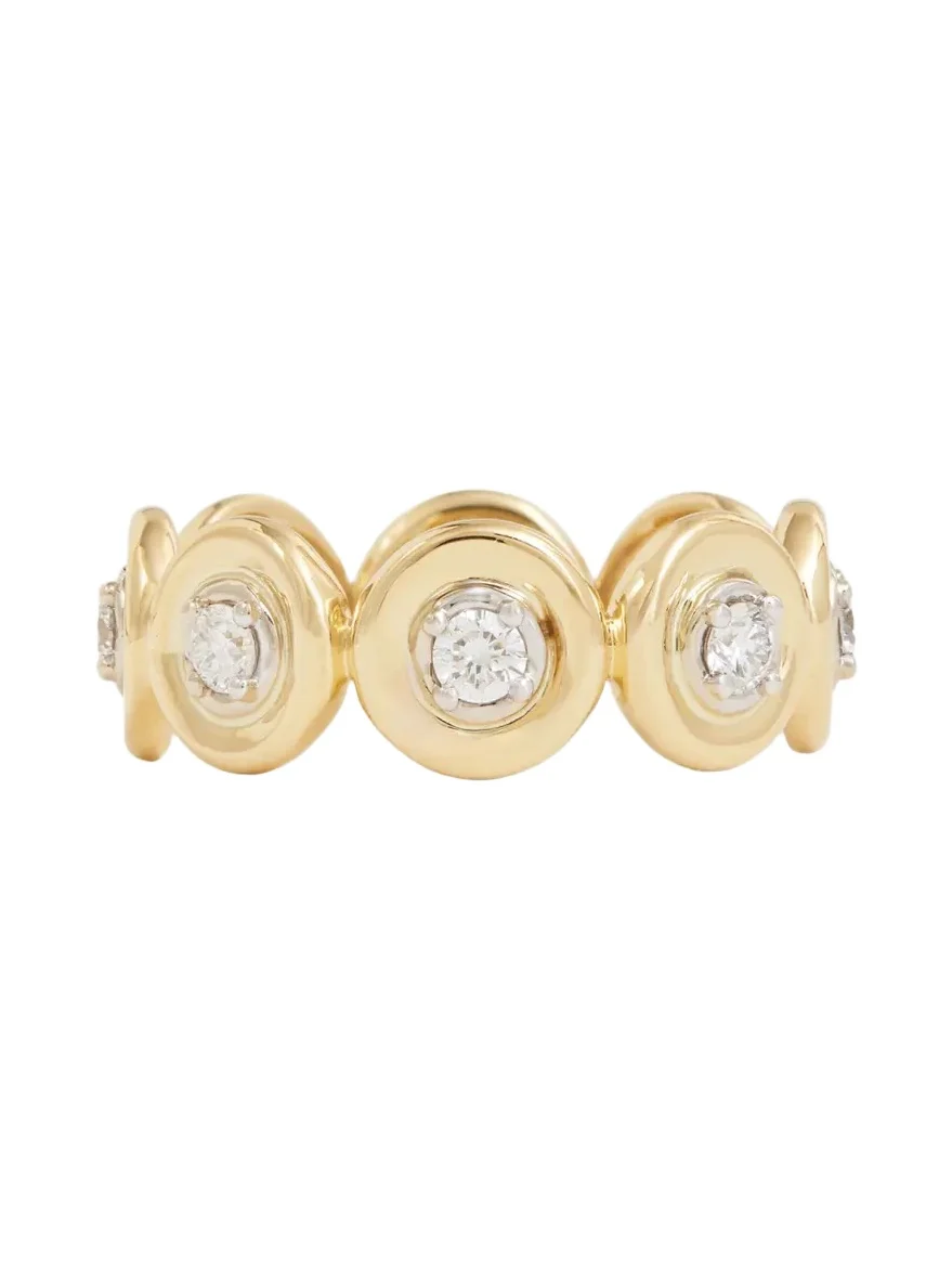 18K Yellow and White Gold Linked Round Diamond Band