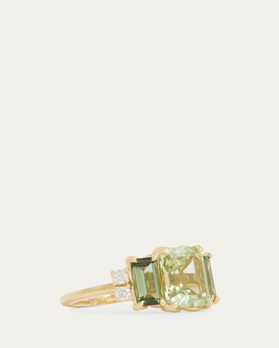 Jamie Wolf 18K Yellow Gold Emerald Cut Ring with Green Tourmaline and Diamonds | Thumbnail 3 Jamie Wolf 18K Yellow Gold Emerald Cut Ring with Green Tourmaline and Diamonds | Thumbnail 3