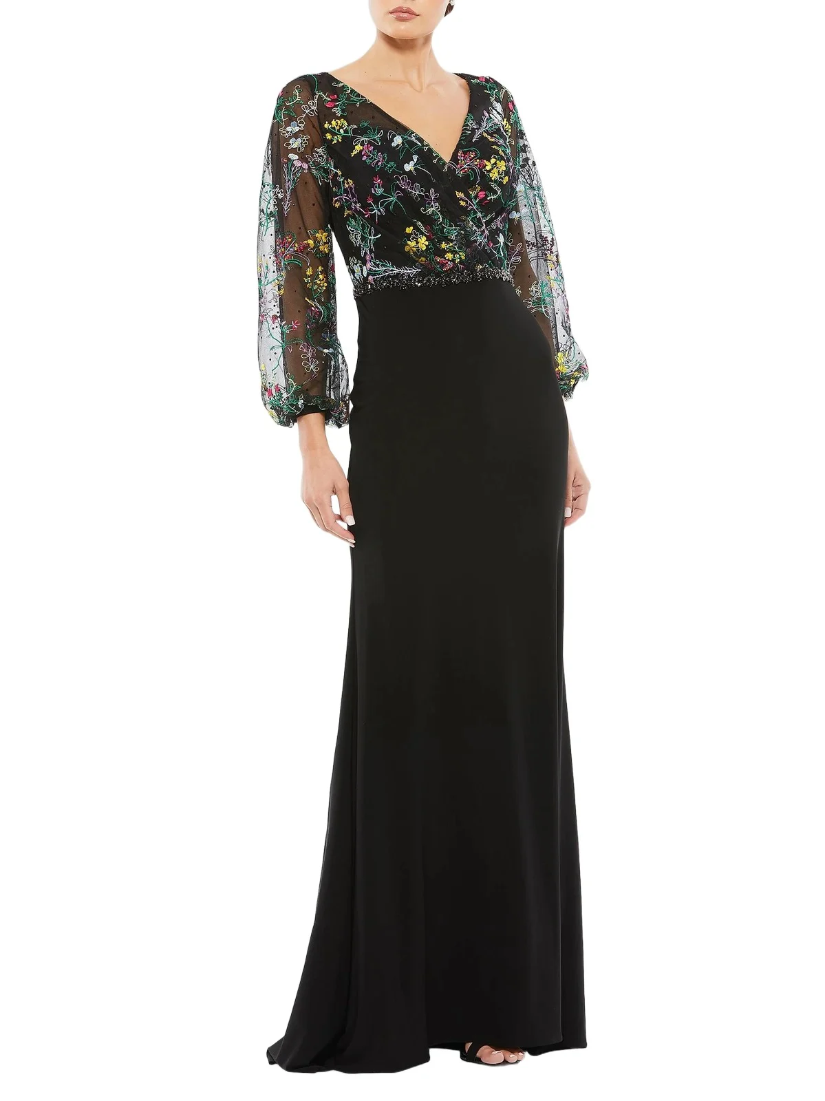 Women's Embroidered Puff-Sleeve Gown