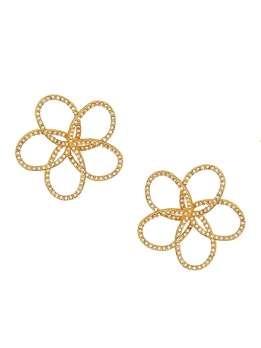 Oscar de la Renta Women's Flower Chain 24K-Gold-Plated & Glass Crystal Earrings - Crystal | Image 1 Oscar de la Renta Women's Flower Chain 24K-Gold-Plated & Glass Crystal Earrings - Crystal | Image 1