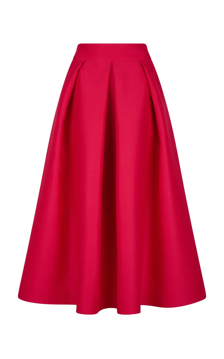 Martin Grant Wool-Silk A-Line Pleated Midi Skirt