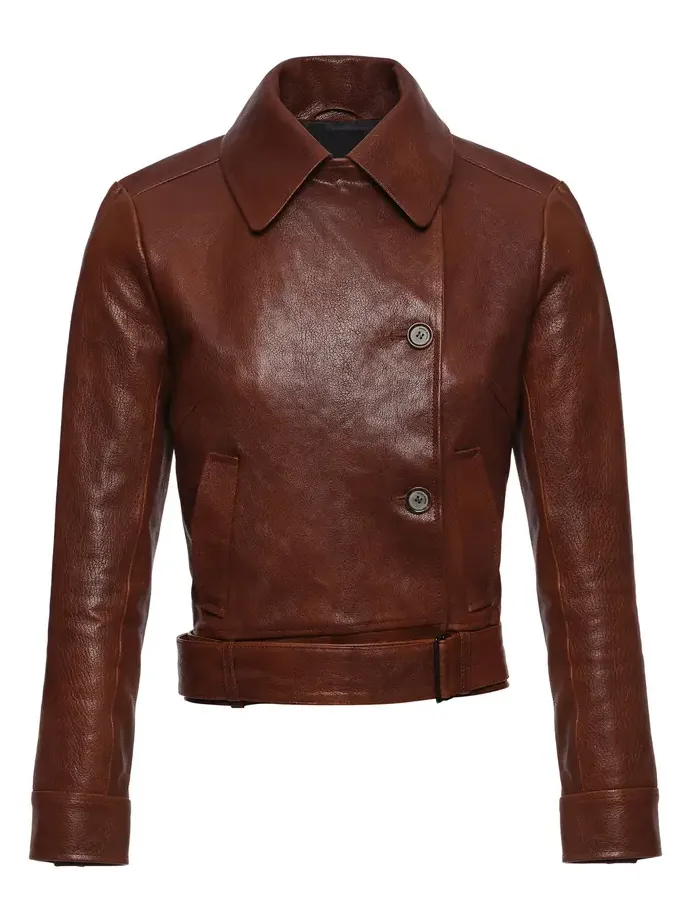 Funnel Neck Sheep Leather Jacket