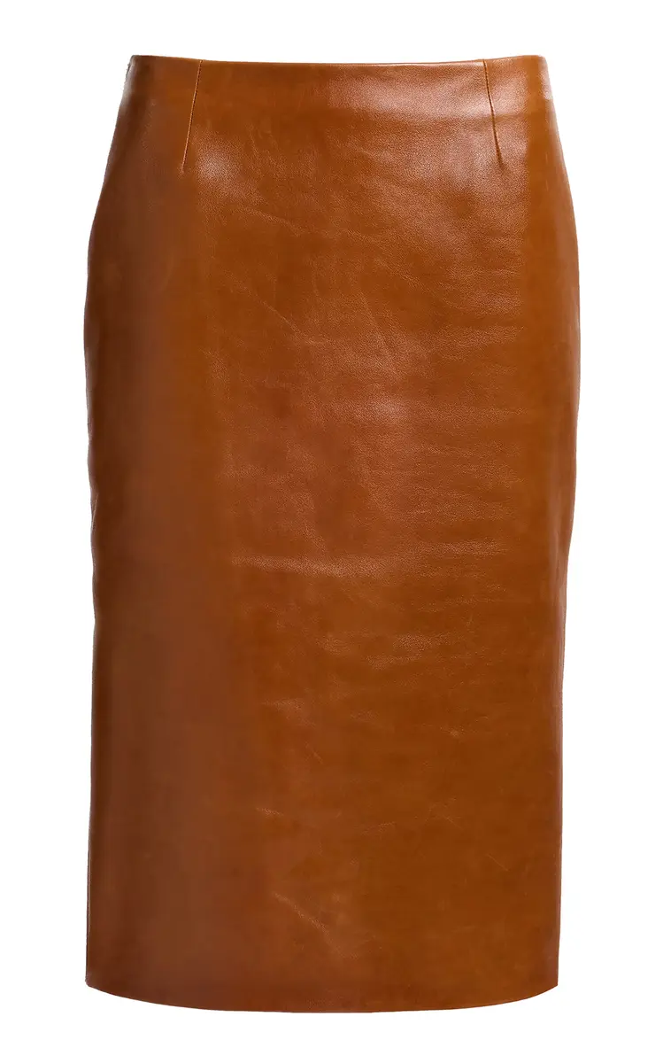 Elie Saab Mid-Rise Leather Knee-Length Skirt | Image 1 Elie Saab Mid-Rise Leather Knee-Length Skirt | Image 1