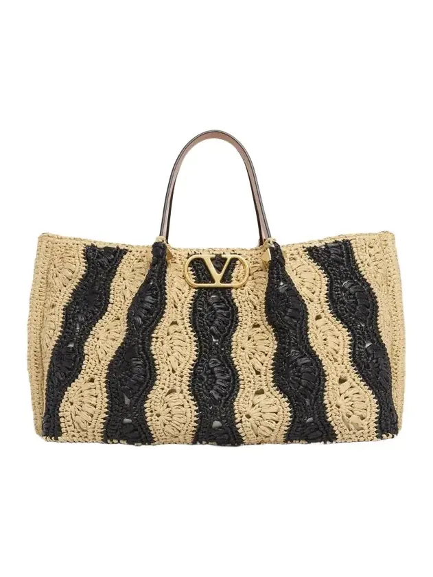 Medium Wavy Striped Viscose Raffia Tote Bag Medium Wavy Striped Viscose Raffia Tote Bag