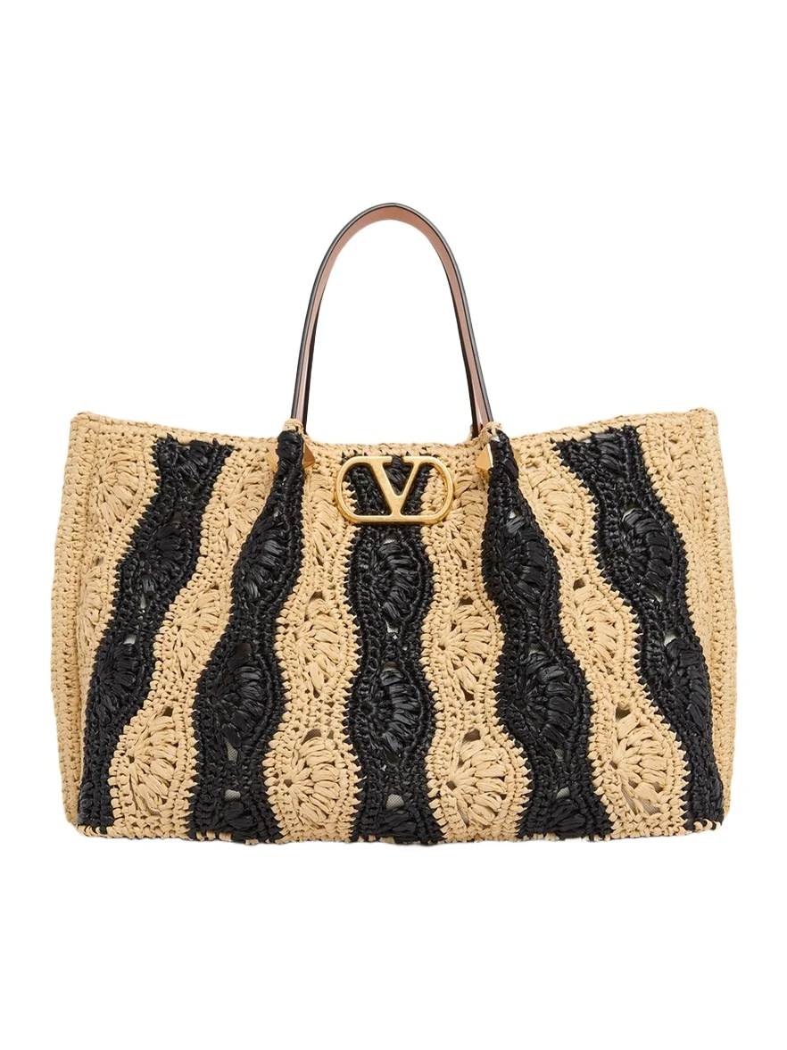 Medium Wavy Striped Viscose Raffia Tote Bag Medium Wavy Striped Viscose Raffia Tote Bag