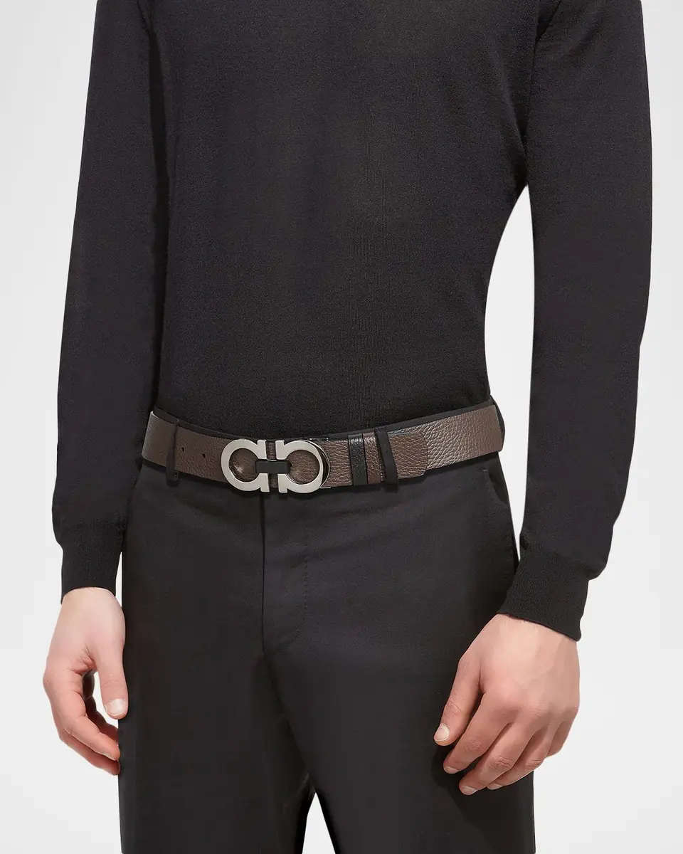Ferragamo Moufflon Adjustable & Reversible Double-Gancini Buckle Leather Belt | Thumbnail 4