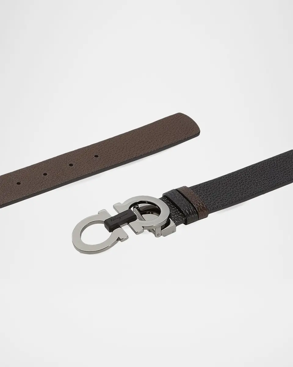 Ferragamo Moufflon Adjustable & Reversible Double-Gancini Buckle Leather Belt | Thumbnail 6