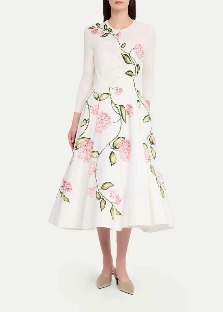 Oscar de la Renta Porcelain Flower Embroidered Crop Crewneck Cardigan | Thumbnail 2 Oscar de la Renta Porcelain Flower Embroidered Crop Crewneck Cardigan | Thumbnail 2