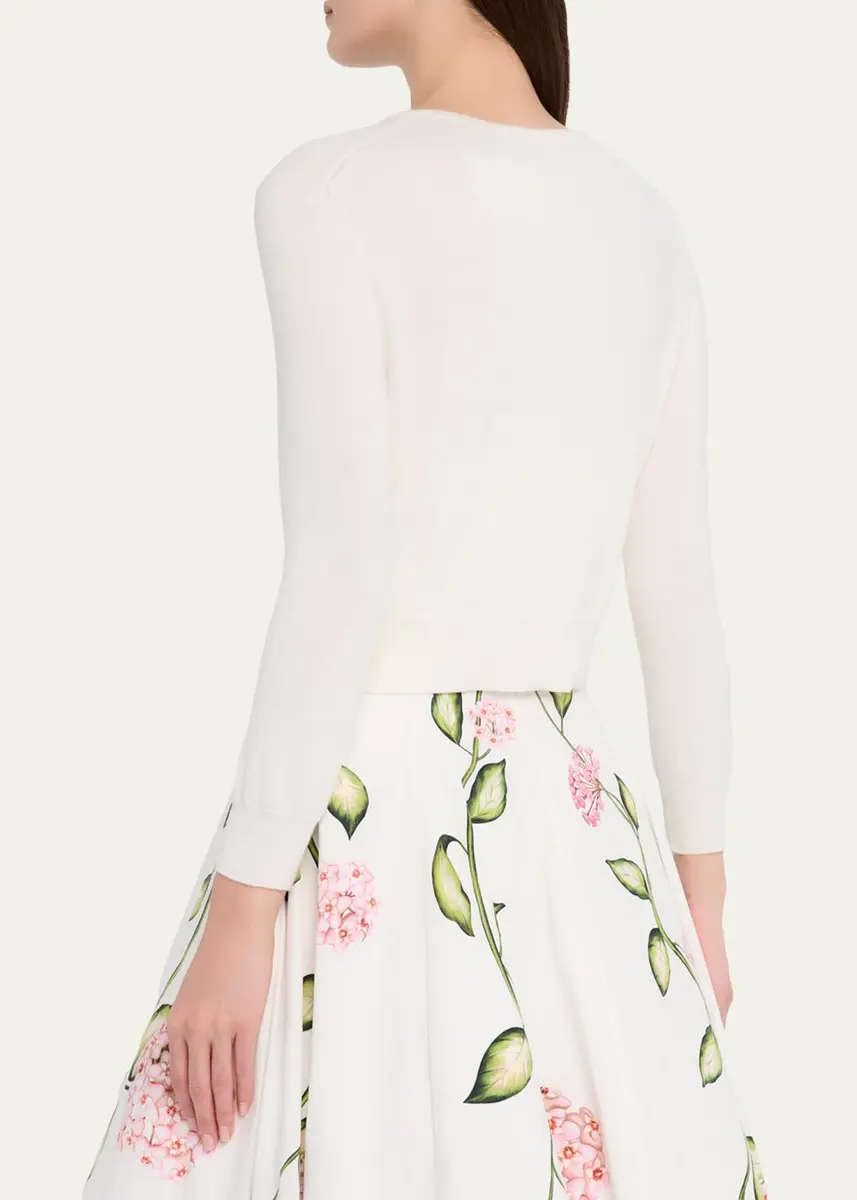 Oscar de la Renta Porcelain Flower Embroidered Crop Crewneck Cardigan | Thumbnail 3 Oscar de la Renta Porcelain Flower Embroidered Crop Crewneck Cardigan | Thumbnail 3