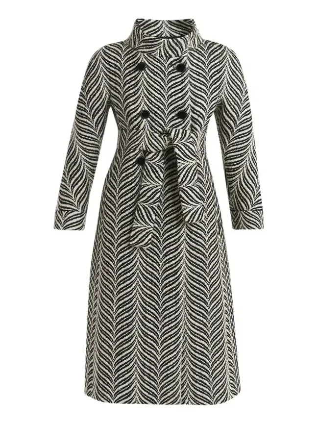 Zigzag Double-Breasted Belted Long Coat Zigzag Double-Breasted Belted Long Coat