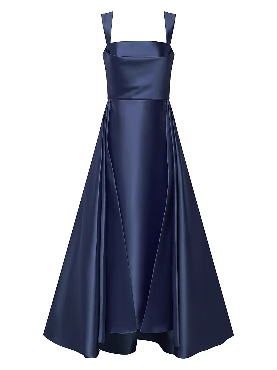 Theia Women's Zendaya Satin High-Low Gown - Navy | Image 1 Theia Women's Zendaya Satin High-Low Gown - Navy | Image 1